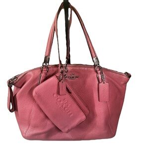 Coach Pink Kelsey Satchel Leather Tote Bag matching wristlet preppy minimalist